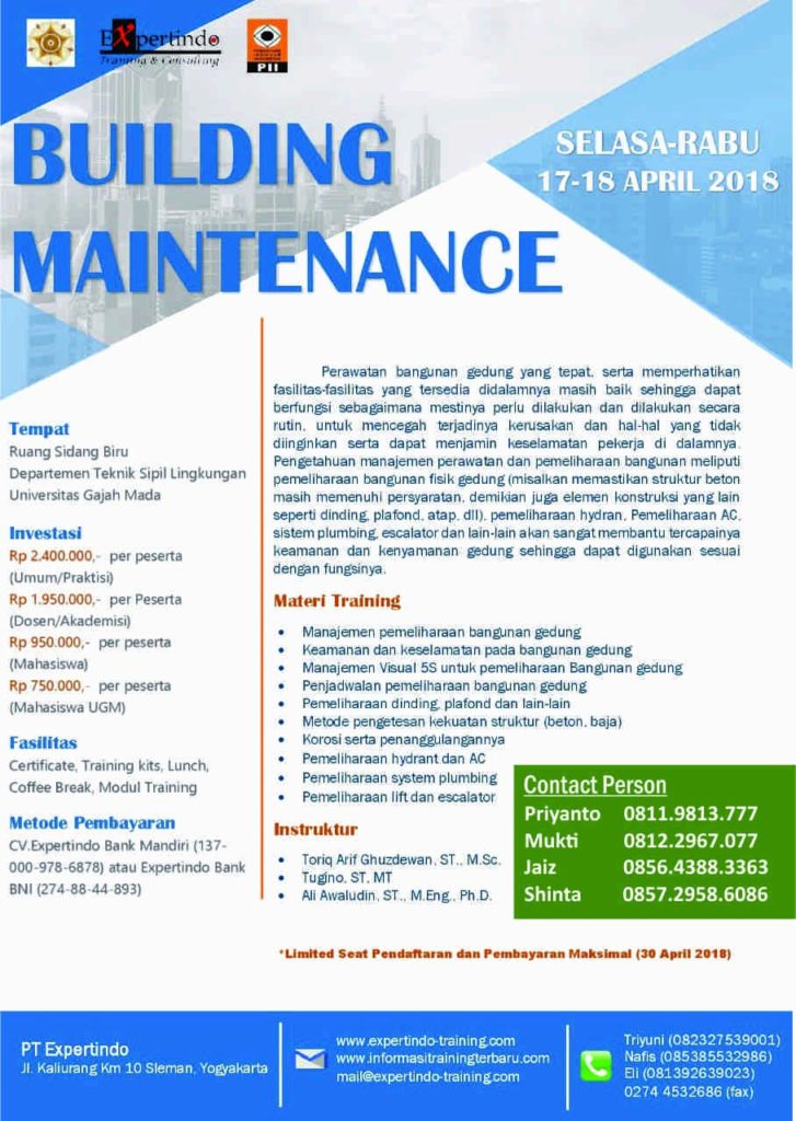 Pelatihan Building Maintenance Kerjasama DTSL-PII-Expertindo Training ...